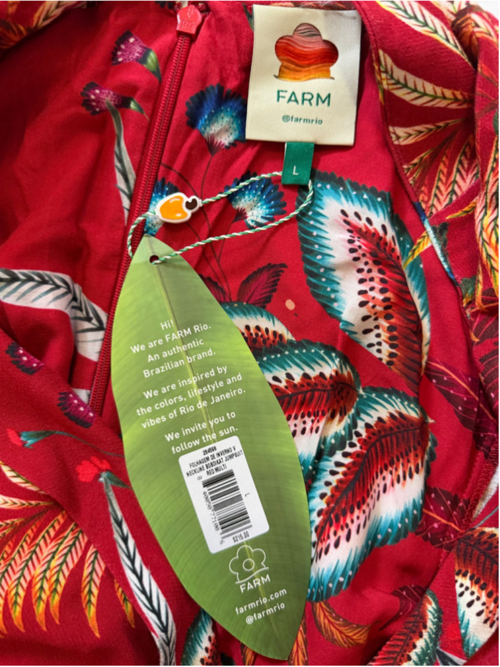 NWT FARM Rio Folhagem De Inverno Y Neckline Boboikat Jumpsuit Red Multi Size L - Picture 5 of 16